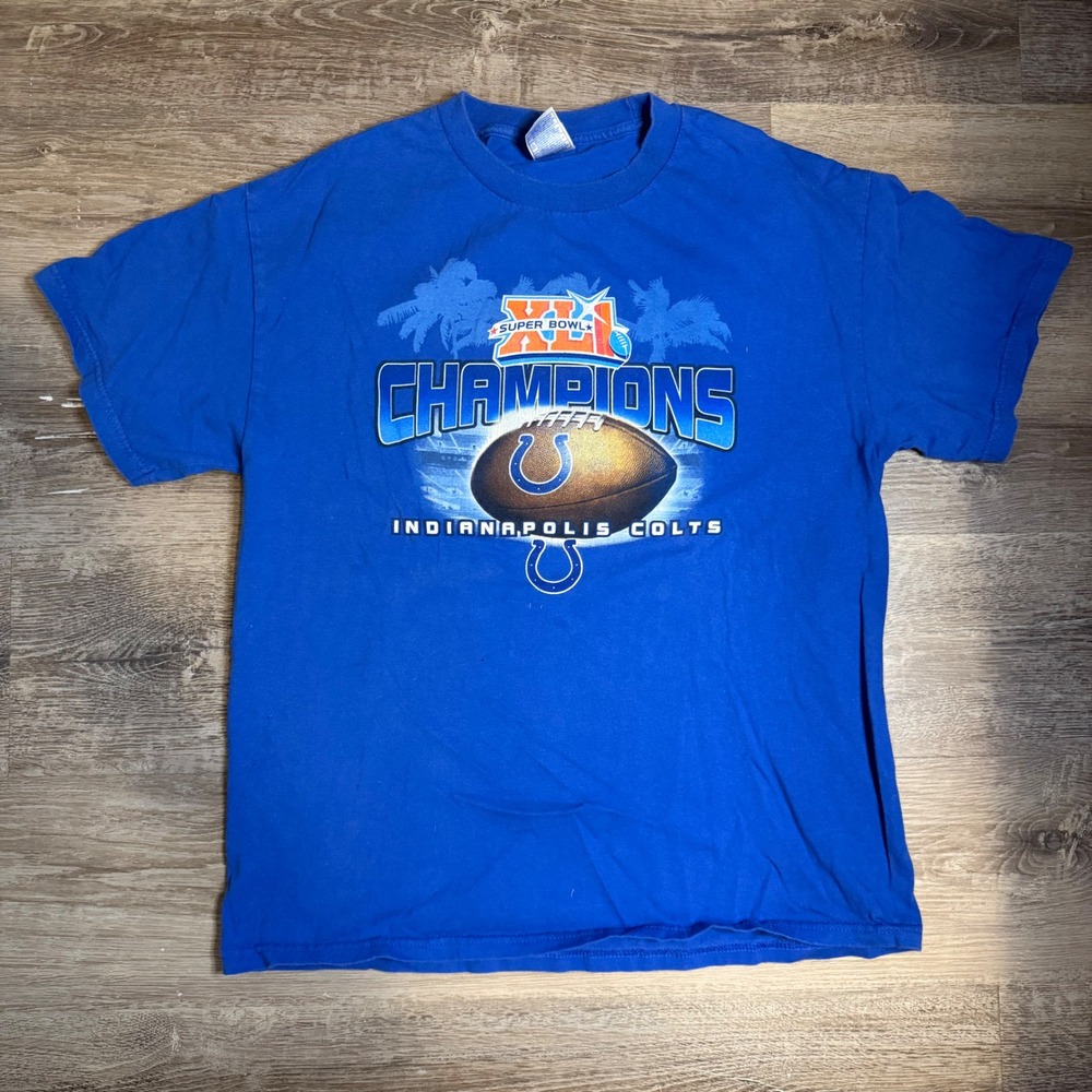 Indianapolis Colts Super Bowl XLI Champions T-Shirt Blue Tennessee River Large